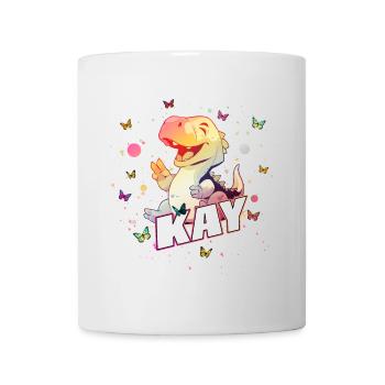 KAY - Beau nom de garçon avec mignon DINO T-REX - Mug blanc - blanc - Devant