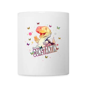 CONSTANTIN - Schöner Junge Name mit süßem DINO - Tasse - Weiß - Vorne