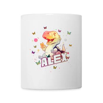 ALEX - Beautiful boy name with cute DINO T-REX - Mug - white - Front