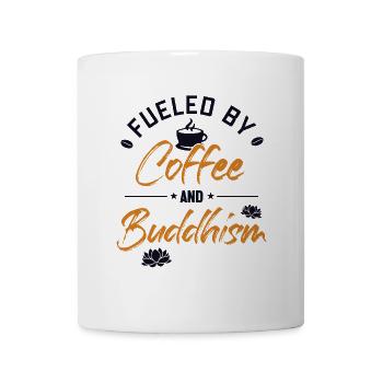 Angetrieben von Kaffee und Buddhismus Buddhistische Statue - Tasse - Weiß - Vorne