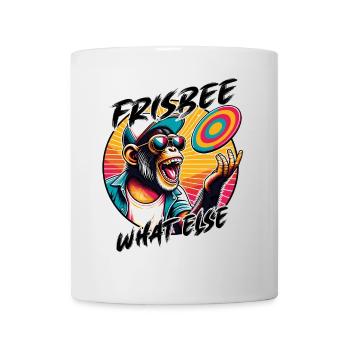 Schimpanse mit Sonnebrille, Basecap und Frisbee - Tasse - Weiß - Vorne