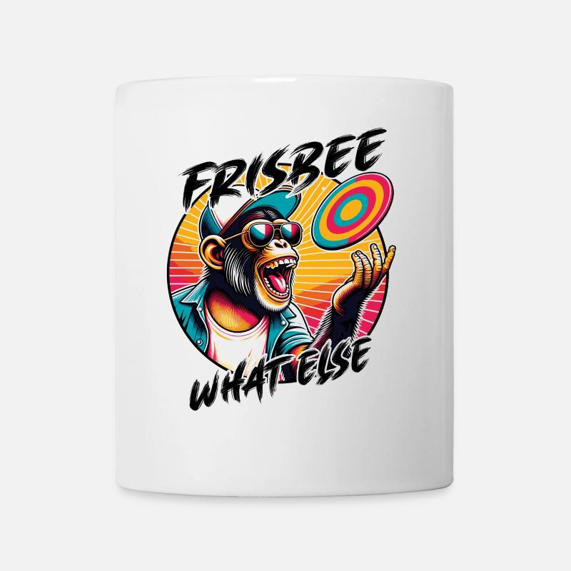 Schimpanse mit Sonnebrille, Basecap und Frisbee - Tasse - Weiß