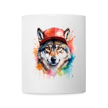 Wolf Snapback Cap Colorful Animal Design Print - Mug - white - Front