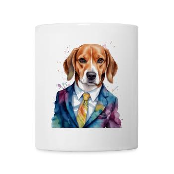 Beagle Anzug Hund Bunt Lustig Tier Design Print - Tasse - Weiß - Vorne