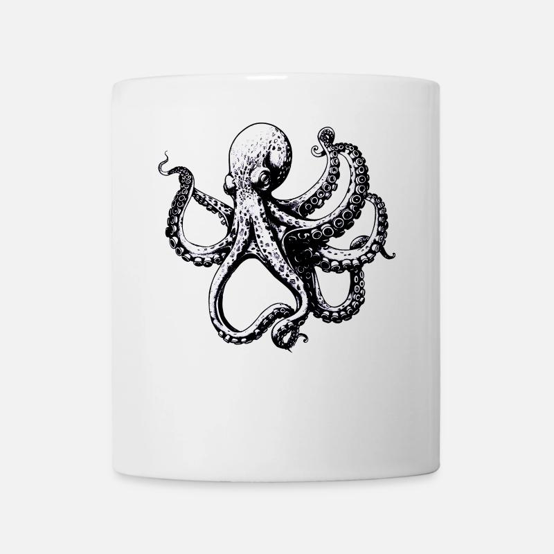Komplizierte Schwarz-Weiß-Oktopus-Illustration - Tasse - Weiß