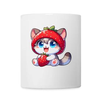 Süße Katze Erdbeere Frucht Hut Skurril - Tasse - Weiß - Vorne