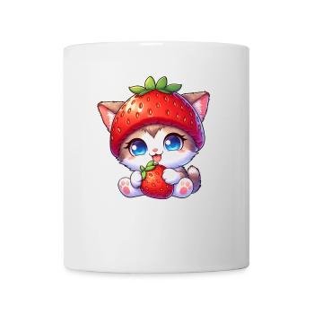 Chat au chapeau de fraise Doux fruité Fantaisiste - Mug blanc - blanc - Devant