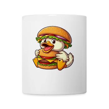 Fantaisiste canard cheeseburger chapeau fast-food dessin animé - Mug blanc - blanc - Devant