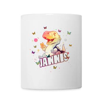 JANNIS - Beautiful boy name with cute DINO T-REX - Mug - white - Front