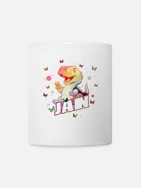 JAN - Schöner Junge Name mit süßem DINO T-REX - Tasse - Weiß