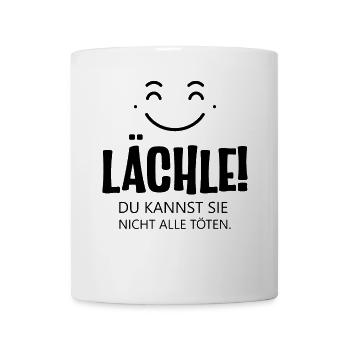 Lächle ein lustiger Spruch mit Smilie ein Lächeln - Tasse - Weiß - Vorne
