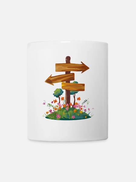 Wegweiser beim Wandern im Urlaub – Illustration - Tasse - Weiß