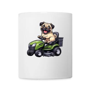 Carlin chien conduit tondeuse à gazon jardin aménagement paysager - Mug blanc - blanc - Devant