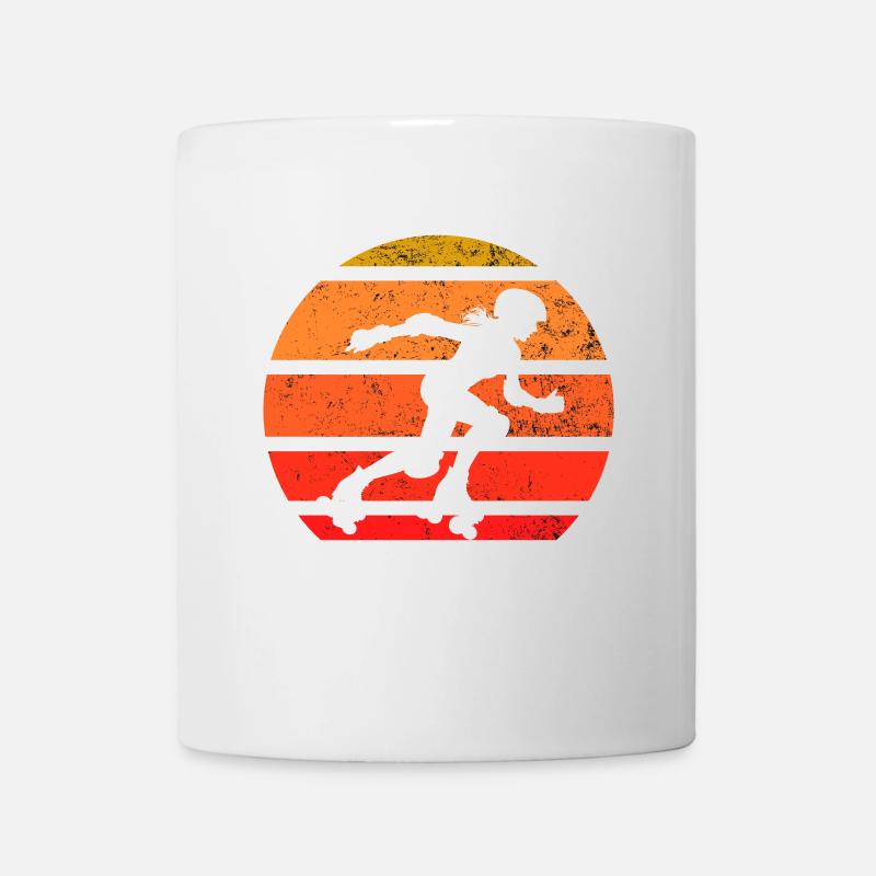 Patineur à roulettes rétro Silhouette Sunset - Mug blanc - blanc