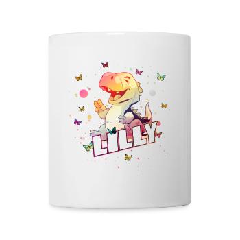 LILLY - Beautiful GIRL name with cute DINO T-REX - Mug - white - Front