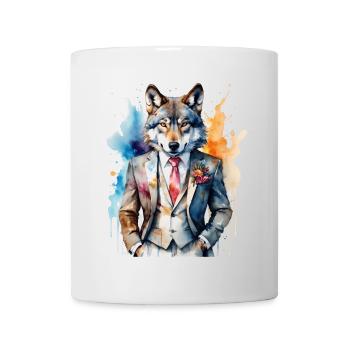 Costume de loup Imprimé coloré de conception d’animaux - Mug blanc - blanc - Devant