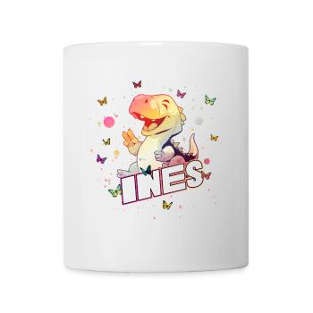 INES - Beautiful GIRL name with cute DINO T-REX - Mug - white - Front