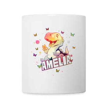 AMELIA - Beautiful GIRL name with cute DINO T-REX - Mug - white - Front