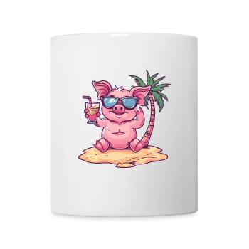 Cochon d’été plage bande dessinée - Mug blanc - blanc - Devant
