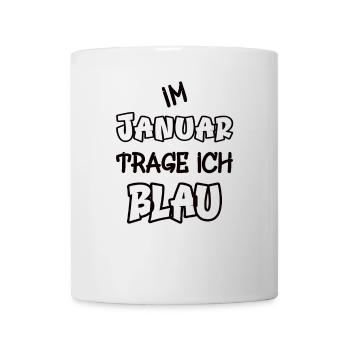 En janvier, je porte du bleu disant jeu de couleurs - Mug blanc - blanc - Devant