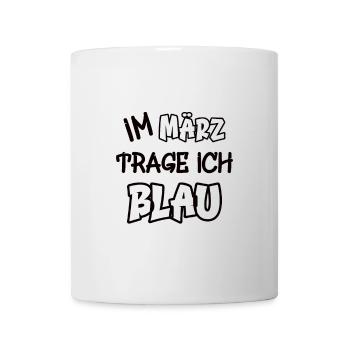 En mars, je porte du bleu disant jeu de couleurs - Mug blanc - blanc - Devant