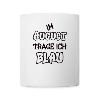 En août, je porte du bleu disant jeu de couleurs - Mug blanc - blanc - Devant