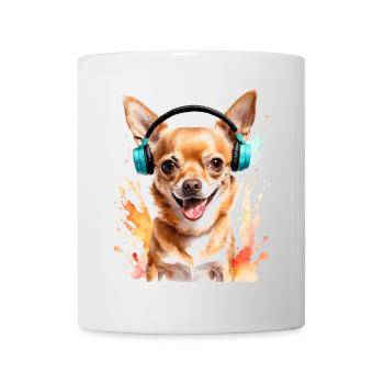 Chihuahua Kopfhörer Hund Lustig Tier Design Print - Tasse - Weiß - Vorne
