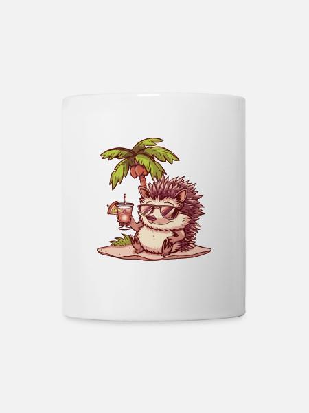 Hérisson Été Plage Bande Dessinée - Mug blanc - blanc