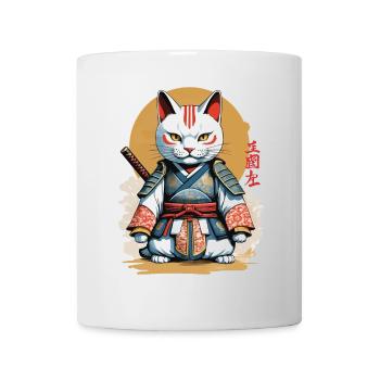 Samurai Katze Japanisches Kunstwerk Anime Design - Tasse - Weiß - Vorne