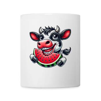 Kuh Bulle Stier mit Wassermelone Sommerlich - Tasse - Weiß - Vorne