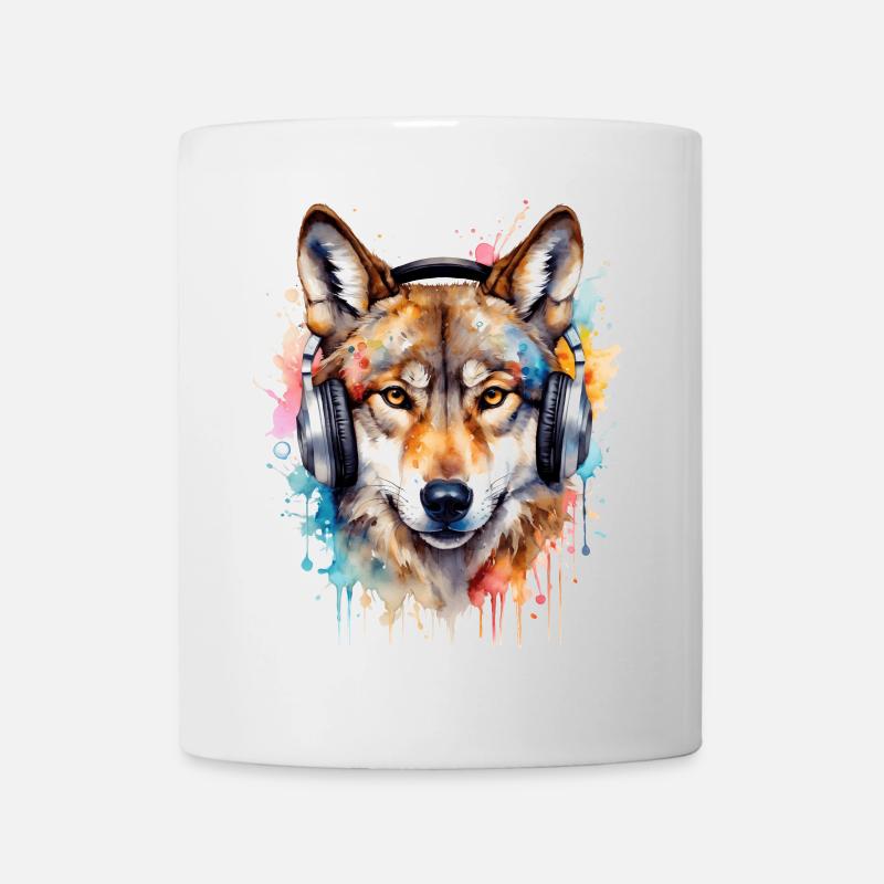 Wolf Kopfhörer Musik Bunt Tier Design Print - Tasse - Weiß