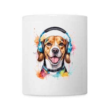 Beagle Headphones Dog Funny Animal Design Print - Mug - white - Front