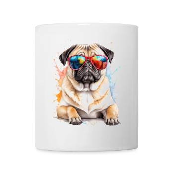 Carlin Lunettes de Soleil Chien Coloré Drôle Design Imprimer - Mug blanc - blanc - Devant