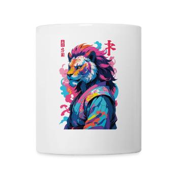 Samurai Löwe Aesthetic Vaporwave Stil - Tasse - Weiß - Vorne