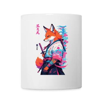 Kitsune Samurai Fuchs Aesthetic Vaporwave Stil - Tasse - Weiß - Vorne