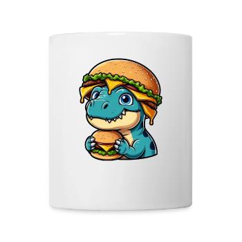 Satisfied Dino T-Rex with Hamburger Cheeseburger - Mug - white - Front