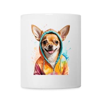 Chihuahua Hoodie Hund Bunt Lustig Tier Print - Tasse - Weiß - Vorne