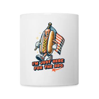 Here For BBQ Funny Hotdog Design 4th of July - Tasse - Weiß - Vorne