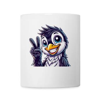 Cute Penguin Shows Teeth Joy Cartoon Peace - Mug - white - Front