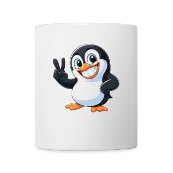 Cute Penguin Cartoon with Teeth Joy Peace - Mug - white - Front
