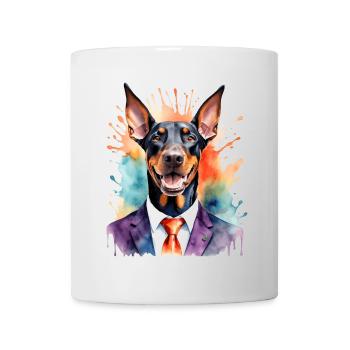 Dobermann Anzug Hund Bunt Lustig Tier Design Print - Tasse - Weiß - Vorne