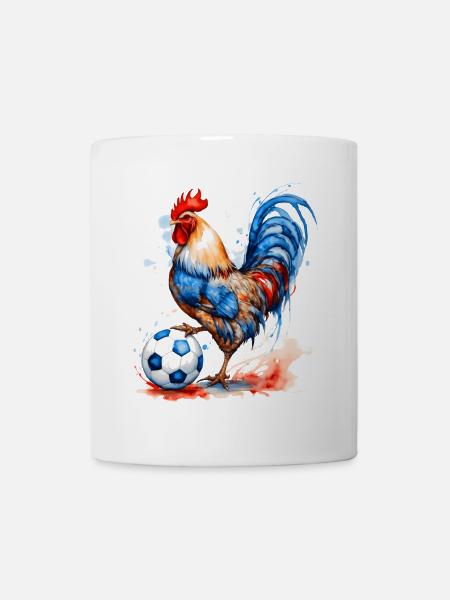 Hahn Fußball Bunt Frankreich Tier Design Print - Tasse - Weiß