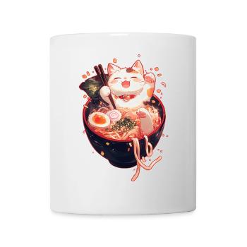 Cute Cat Ramen Bowl Kawaii Noodles Japanese Anime - Mug - white - Front
