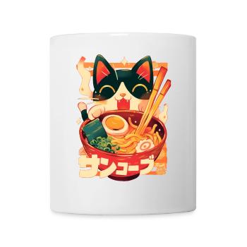 Kawaii Cute Cat Ramen Bowl Noodles Japanese Anime - Mug - white - Front