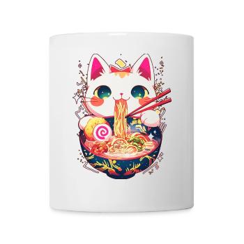 Cute Cat Kawaii Ramen Bowl Noodles Japanese Anime - Mug - white - Front