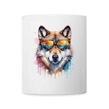 Wolf Sunglasses Colorful Animal Design Print - Mug - white - Front