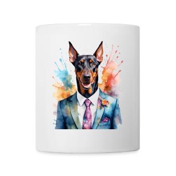 Dobermann Anzug Hund Bunt Lustig Tier Design Print - Tasse - Weiß - Vorne