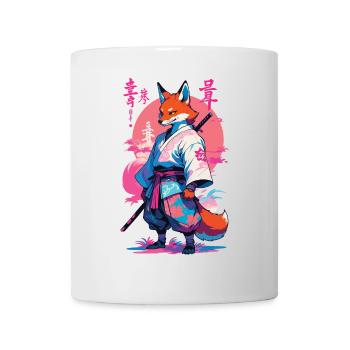 Kitsune Samurai Fuchs Aesthetic Vaporwave Stil - Tasse - Weiß - Vorne
