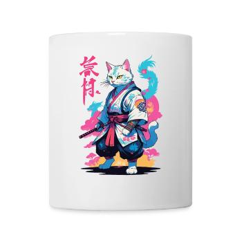 Samurai Cat Vaporwave Aesthetic Japan Art - Mug - white - Front