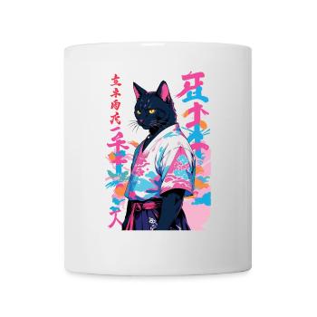 Samurai Cat Vaporwave Aesthetic Samurai Art - Mug - white - Front